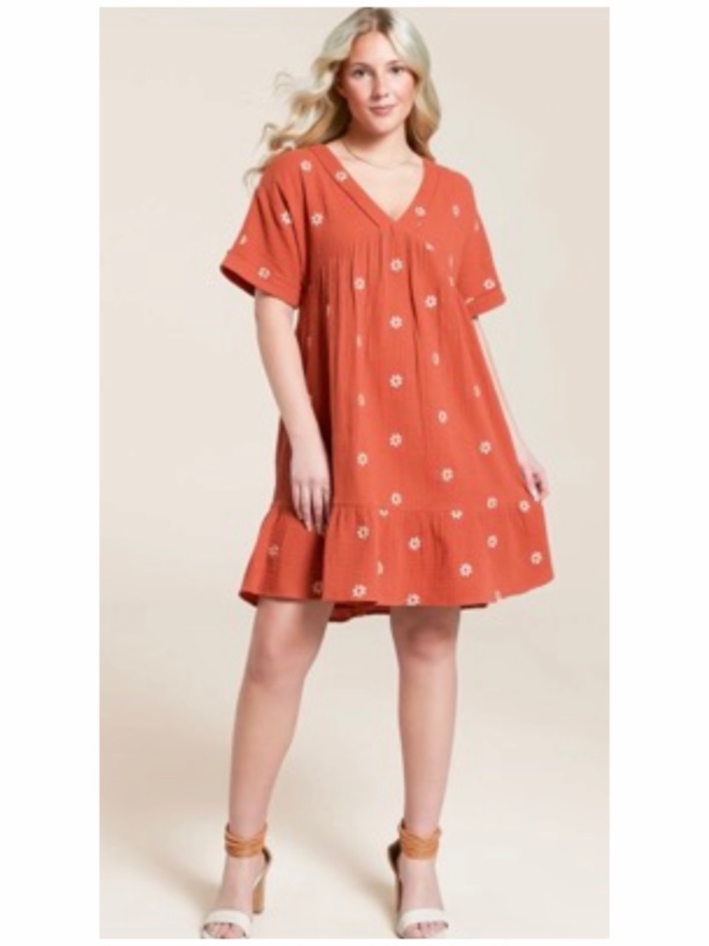 Buckle New Time Rust Floral Cotton Short Sleeve Swing Dress